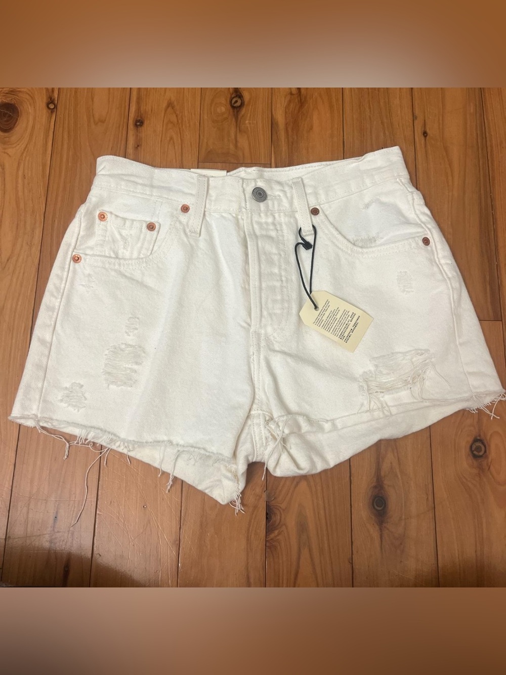 White Levi’s 501s Distressed Denim Shorts - Women